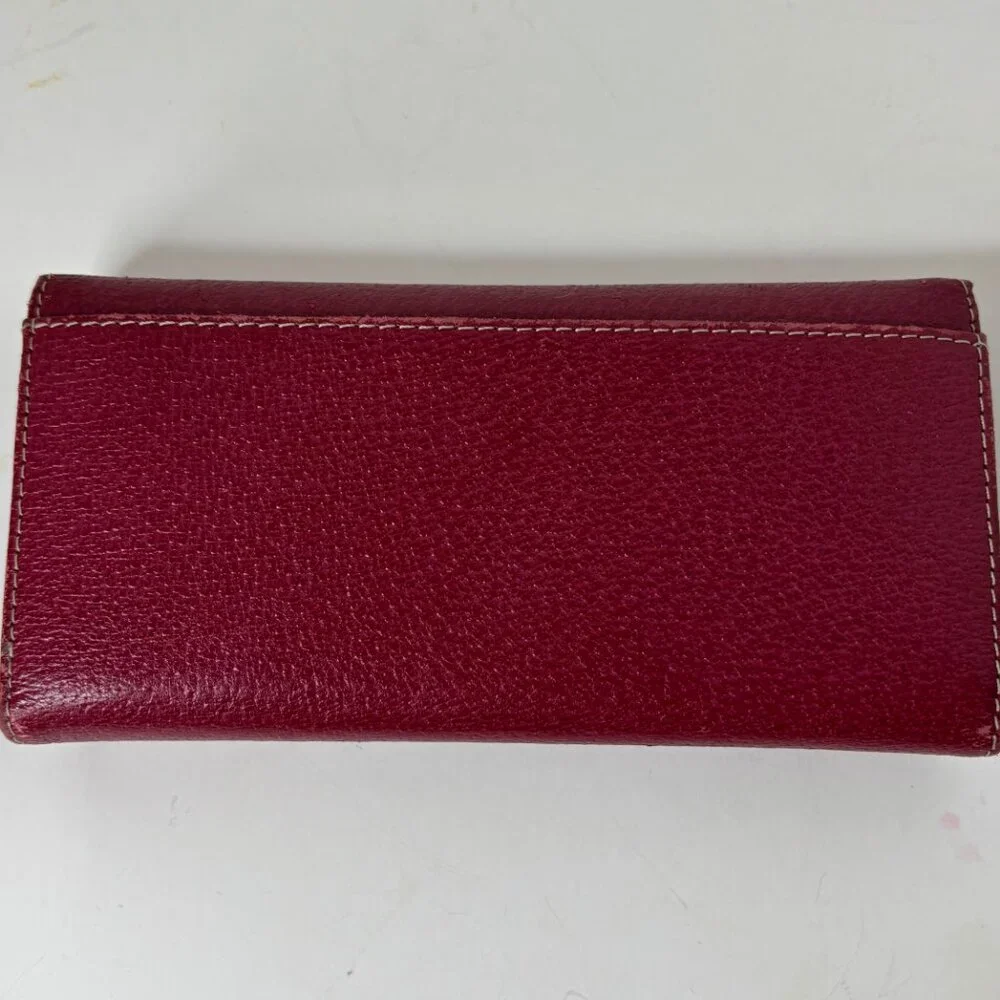 Kate Spade New York Vintage Trifold Large Red Leather Wallet with Checkbook